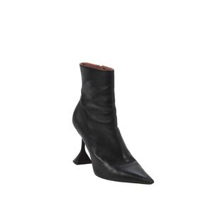 Amina Muaddi Womens Leather Pointed Toe Ankle Boots Black Size 38 8